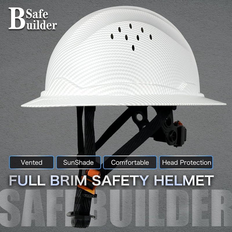 SAFEBUILDER SBD-G1C Construction Full Brim Safety Helmet HDPE Hard Hat Vented Hardhats Sunshade Carbon Fiber Pattern Industrial Work Certified ANSI/ISEA Z89.1 - Image 2